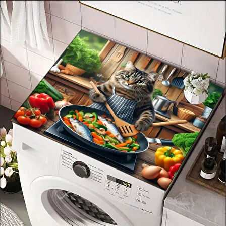 55 CM x 45 CM KEDİ ŞEF TASARIMI TEZGAH ÜSTÜ BULAŞIK KURUTMA MATI BULAŞIKLIK KURUTMA ÖRTÜSÜ