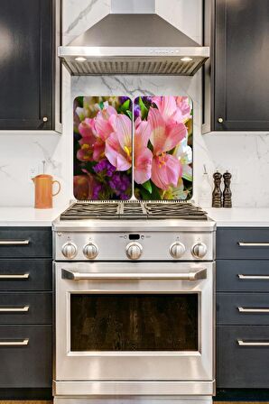 Alstroemeria 2' Li 30x52 Cm Cam Cam Ocak Arkası Koruyucu