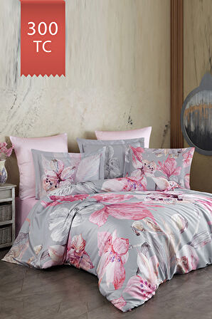 Varol Royal Saten 300TC Nevresim Takımı (Çift Nevresimli) Family Size  - LİLYA