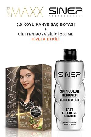 Maxx Deluxe Saç Boyası 3.0 Koyu Kahve-Profesyonel Cillten Boya Silici Set