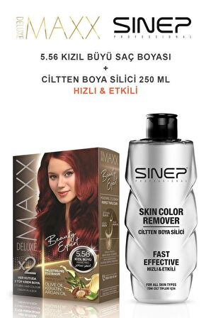 Maxx Deluxe Saç Boyası 5.56 Kızıl Büyü-Profesyonel Cillten Boya Silici Set