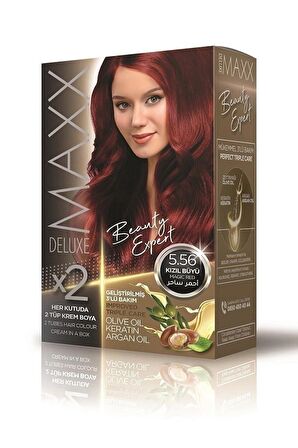 Maxx Deluxe Saç Boyası 5.56 Kızıl Büyü-Profesyonel Cillten Boya Silici Set