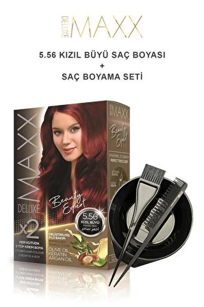 Maxx Deluxe Saç Boyası 5.56 Kızıl Büyü-Boyama Seti