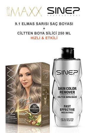 Maxx Deluxe Saç Boyası 9.1 Elmas Sarısı-Profesyonel Cillten Boya Silici Set