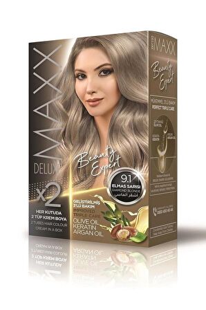 Maxx Deluxe Saç Boyası 9.1 Elmas Sarısı-Profesyonel Cillten Boya Silici Set