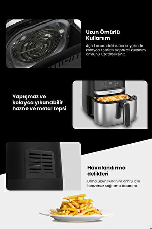H20 1700 Watt XL Dijital Dokunmatik 8 Ön Programlı Airfryer Yağsız Kızartma Sıcak Hava Fritöz