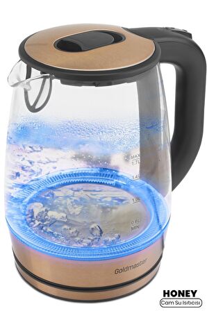Goldmaster Honey Rose Gold Paslanmaz Çelik 2200 Watt 1.7 Litre Işıklı Cam Kettle Su Isıtıcı