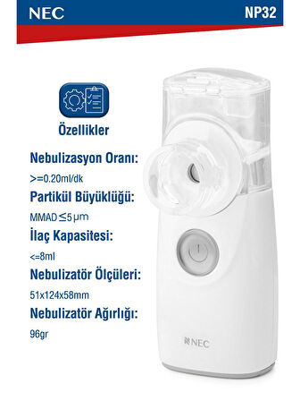 Nec Taşınabilir Mini Mesh Nebulizatör Beyaz