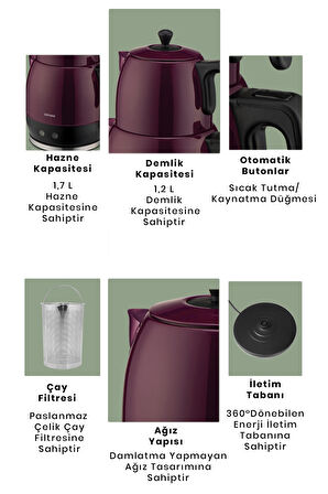 Gold Master 2200 W Çay Makinesi Bordo 