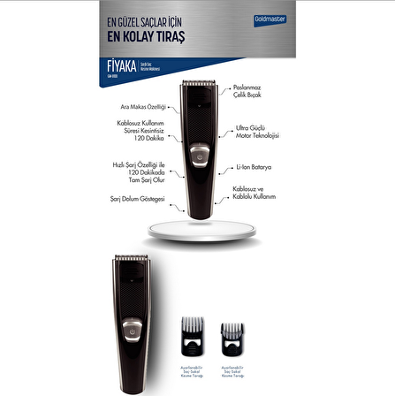 Goldmaster GM-8100 Fiyaka 2 Başlıklı Şarjlı Kuru Saç-Sakal Çok Amaçlı Tıraş Makinesi 
