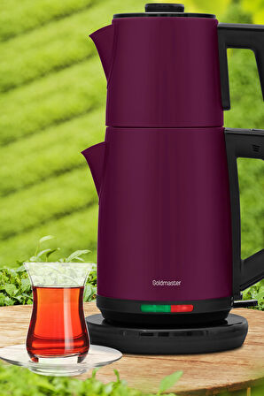 Akasya Mor XL 2200 Watt Patentli Damlatmayan Tasarımı Çelik Çay Makinesi ve Su Isıtıcısı