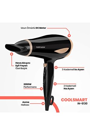 Goldmaster IN-6130 2200 W AC Motor Sıcak ve Soğuk Saç Kurutma ve Fön Makinesi
