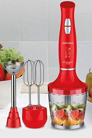 GoldMaster Kitchenmix 1000W Güçlü Motor Turbo Hız Ayarlı 3 in 1 Blender Set Kırmızı IN6140K