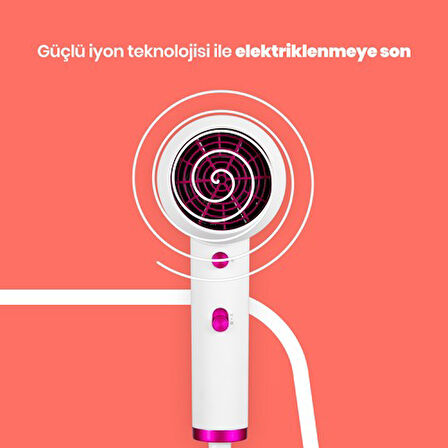 GOLDMASTER BY 5110 DİAMOND SAÇ KURUTMA FÖN MAKİNESİ 2000W IONİC IYONİK 2 KADEME HIZ AYARLI FUŞYA BEYAZ