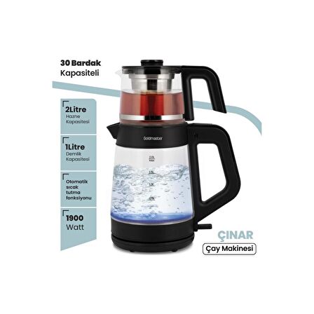 Goldmaster GM-8320 Işıklı 1900 W Cam 2 lt Elektrikli Çay Makinesi 