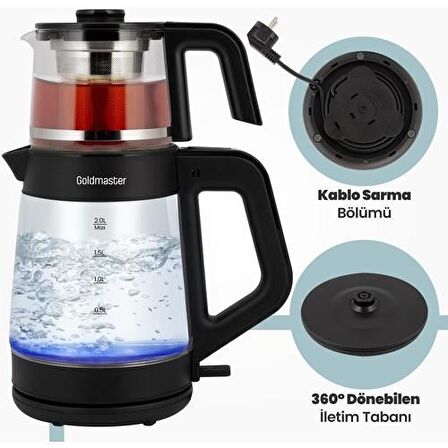 Goldmaster GM-8320 Işıklı 1900 W Cam 2 lt Elektrikli Çay Makinesi 