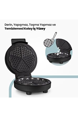 Cookie 1000w Taşmayı Önleyen Derin Plakalı Isı Kontrollü Waffle Makinesi Inox Siyah