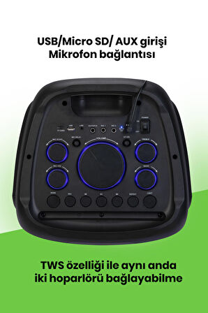 Taşınabilir Şarj Edilebilir Party Box Işıklı Bluetooth Hoparlör