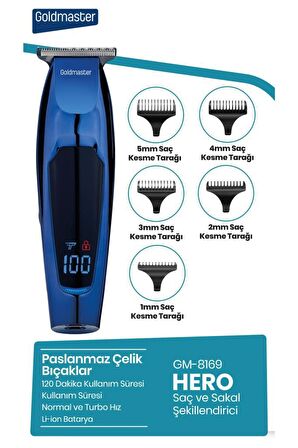 Goldmaster GM-8169 5 Başlıklı Kablolu+Kablosuz Kuru Saç-Sakal Çok Amaçlı Tıraş Makinesi 