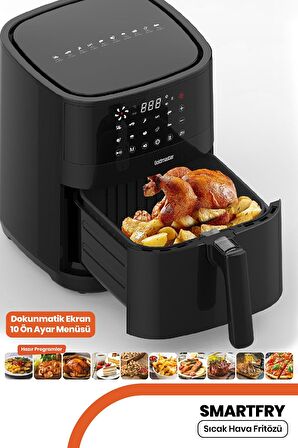 Smartfry Dijital Dokunmatik 10 Ön Ayarlı 6 Litre Airfryer Yağsız Kızartma Sıcak Hava Fritöz