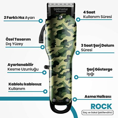 Goldmaster Army GM-8181 4 Başlıklı Kablolu+Kablosuz Kuru Saç-Sakal Çok Amaçlı Tıraş Makinesi 