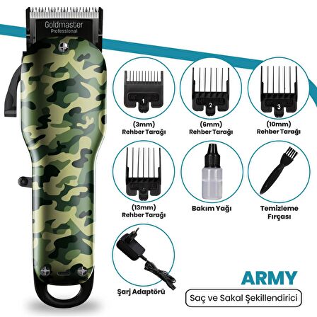 Goldmaster Army GM-8181 4 Başlıklı Kablolu+Kablosuz Kuru Saç-Sakal Çok Amaçlı Tıraş Makinesi 