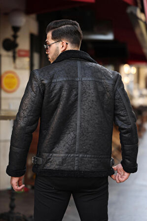 Erkek Napa Deri Içi Full Kürklü Yüksek Kalite Slim Fit Siyah Mont & Ceket