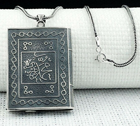 Allah Muhammet Yazılı Cevşeni Kebir Dualı 925 Ayar Gümüş Erkek Kolye