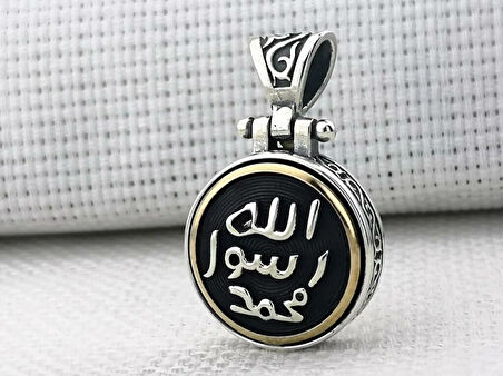 Allah Resulu Muhammet Sav Yazılı Ortası Dönen  925 Ayar Gümüş Erkek Kolye Ucu