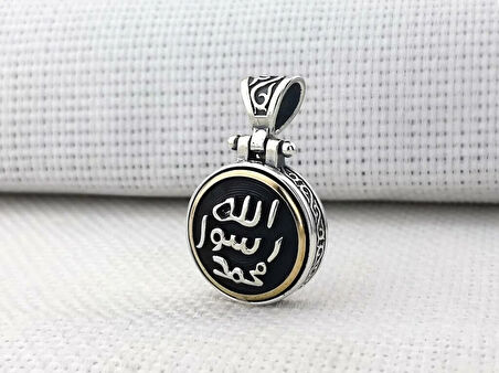 Allah Resulu Muhammet Sav Yazılı Ortası Dönen  925 Ayar Gümüş Erkek Kolye Ucu