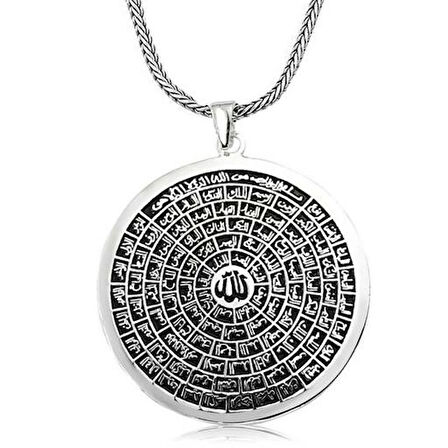 Esmaul Husna Dualı Büyük Boy 925 Ayar Gümüş Erkek Kolye