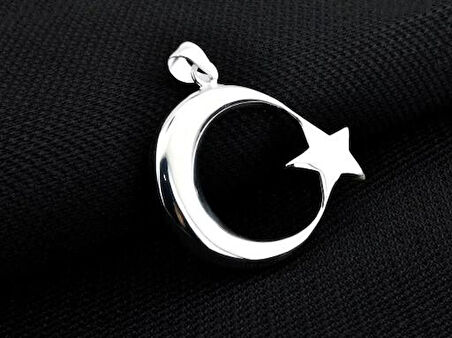 Şanlı Ay Yıldız Büyük Boy  925 Ayar Gümüş Erkek Kolye Ucu