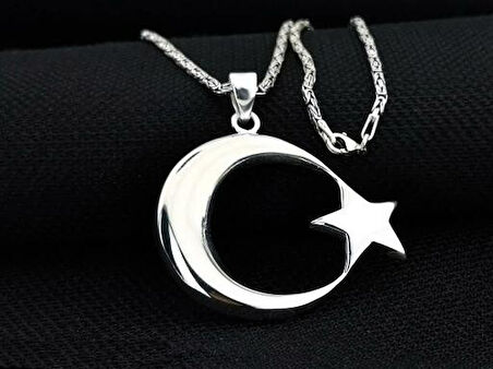 Şanlı Ay Yıldız Büyük Boy  925 Ayar Gümüş Erkek Kolye