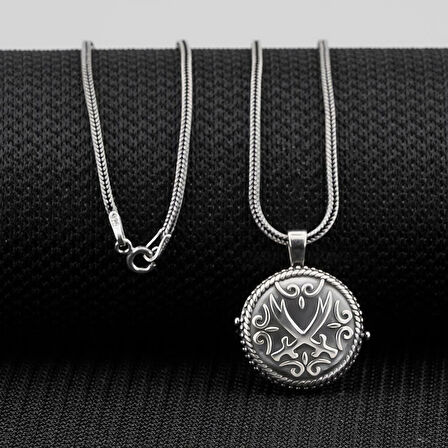 Çift Taraflı Zulfikar Desenli Açılabilir Cevşen  925 Ayar Gümüş Erkek Kolye