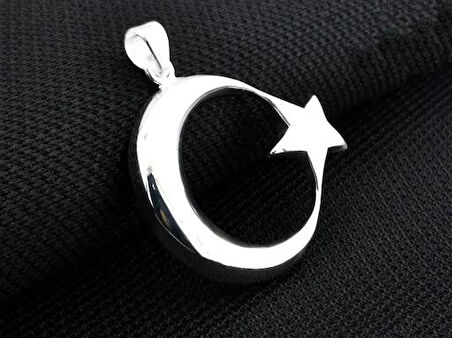 Şanlı Ay Yıldız Büyük Boy  925 Ayar Gümüş Erkek Kolye Ucu