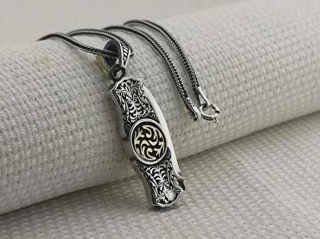 Özel İşlemeli Cakı 925 Ayar Gümüş Erkek Kolye