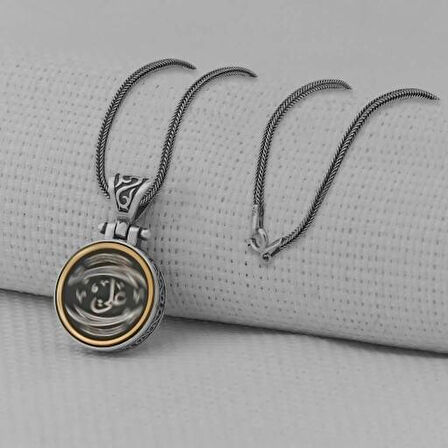 Çift Taraflı Zulfikar Desenli Ortası Dönen Cevşen  925 Ayar Gümüş Erkek Kolye