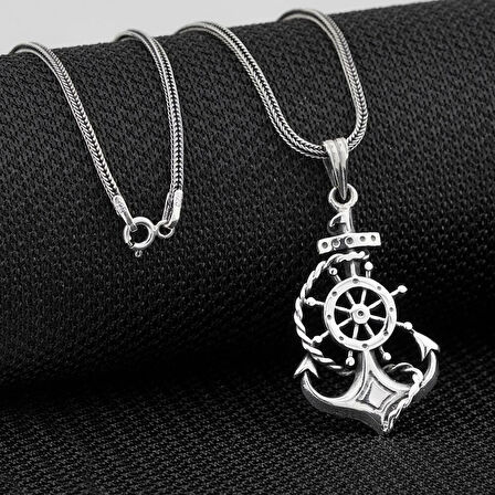 Denizci Çapa Dümen 925 Ayar Gümüş Erkek Kolye