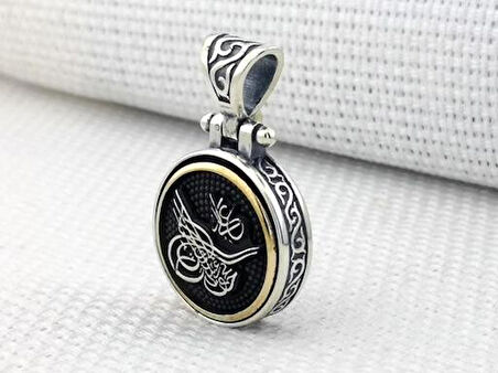 Osmanlı Tuğra Desenli Ortası Dönen 925 Ayar Gümüş Erkek Kolye Ucu