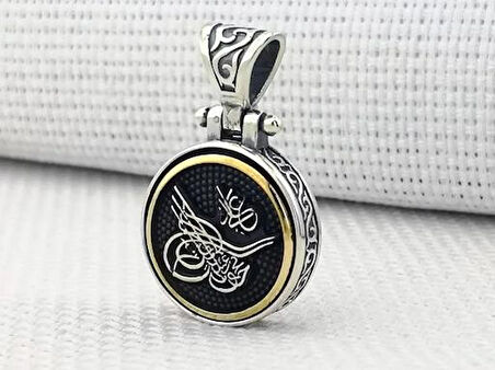 Osmanlı Tuğra Desenli Ortası Dönen 925 Ayar Gümüş Erkek Kolye Ucu
