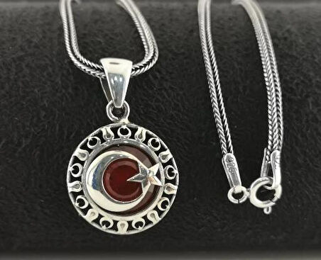 Ay Yıldız  925 Ayar Gümüş Erkek Kolye