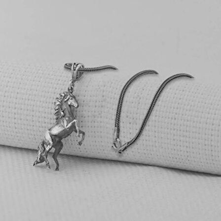 Dört Nala Koşan Üç Boyutlu 925 Ayar Gümüş Erkek Kolye