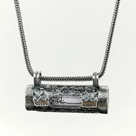 Dualı Cevşeni Kalın Zincir 925 Ayar Gümüş Erkek Kolye