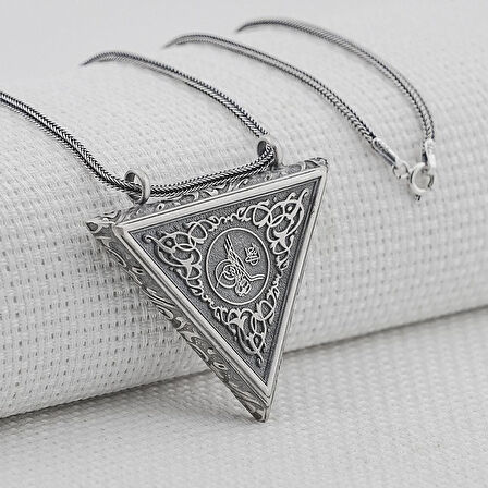 Osmanlı Tugra  Cevşeni Kebir Dualı Orta Boy Kalın Zincirli 925 Ayar Gümüş Erkek Kolye