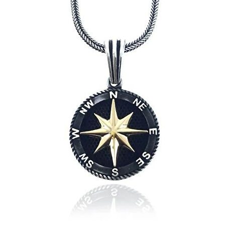 Pusula Tasarımlı 925 Ayar Gümüş Erkek Kolye