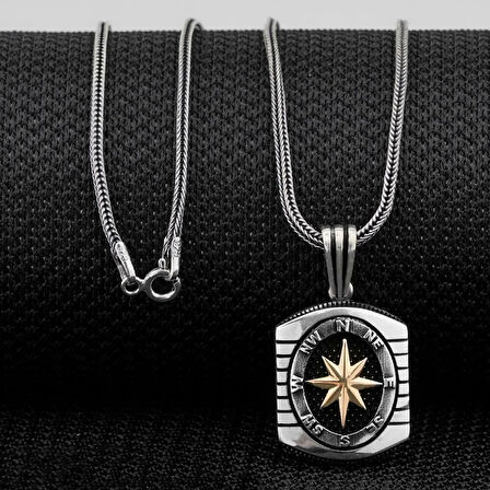 Özel Pusula Tasarımlı  925 Ayar Gümüş Erkek Kolye