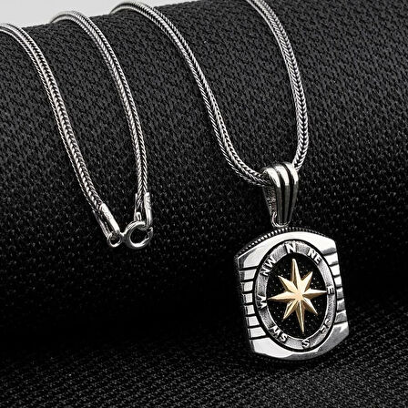 Özel Pusula Tasarımlı  925 Ayar Gümüş Erkek Kolye