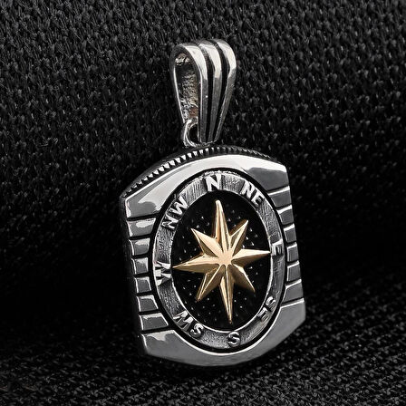 Özel Pusula Tasarımlı  925 Ayar Gümüş Erkek Kolye Ucu