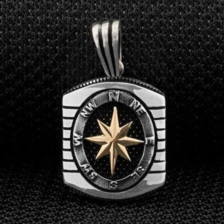 Özel Pusula Tasarımlı  925 Ayar Gümüş Erkek Kolye Ucu