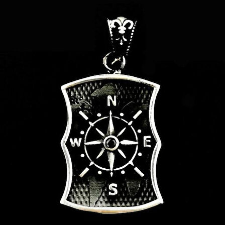 Özel Pusula Tasarımlı  925 Ayar Gümüş Erkek Kolye Ucu